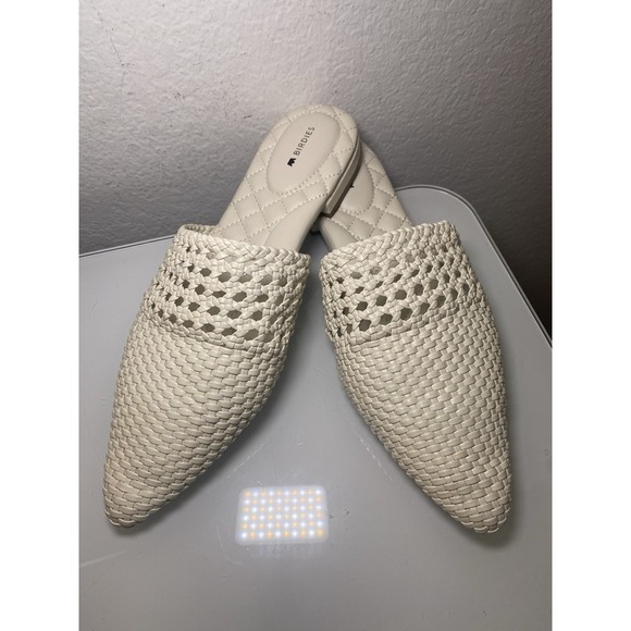 BIRDIES The Swan Mules Shoes Woven Faux Leather Pointed Toe White Slip On Sz 10 - Picture 1 of 16